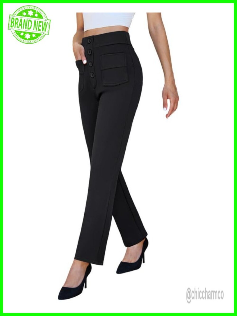 High Waist Stretchy Straight Leg Work Pants